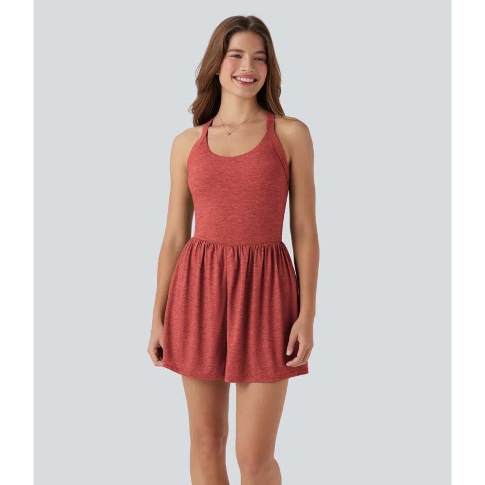 Halara Padded 2-in-1 Romper with Pockets-Easy Peezy Edition in Poinsetta Sz L